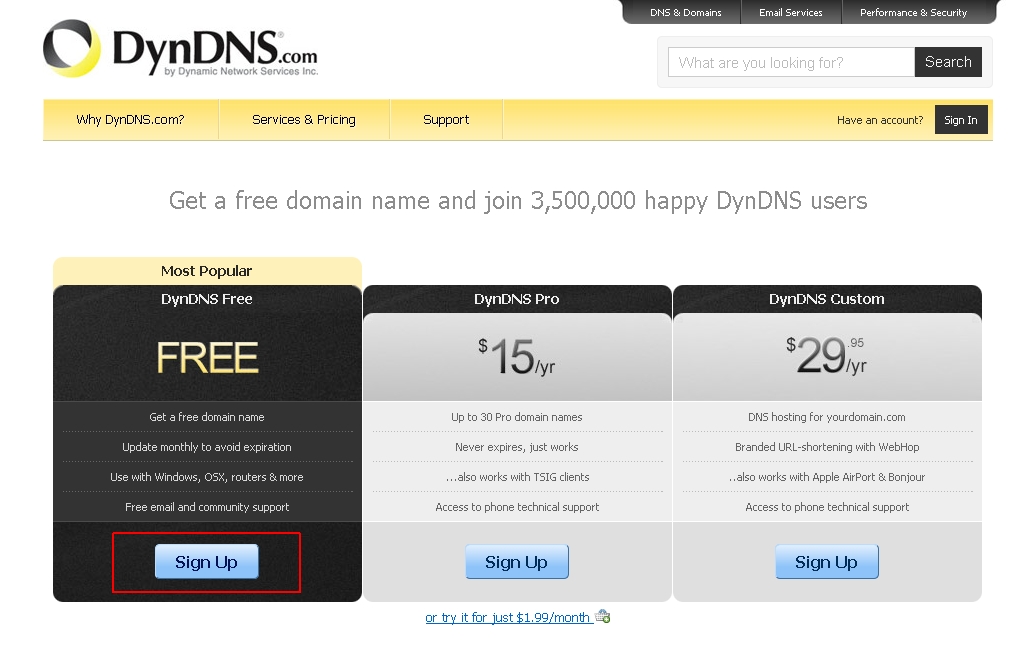 Sign up dyndns.com