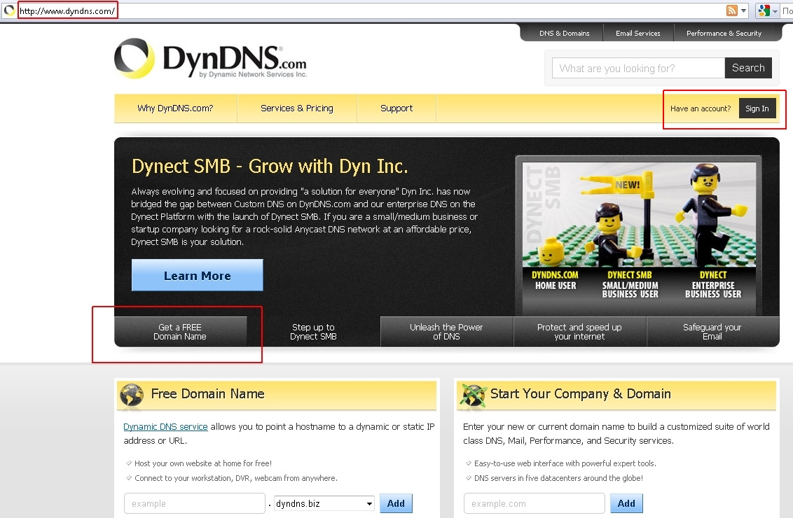 Регистрация на dyndns.com