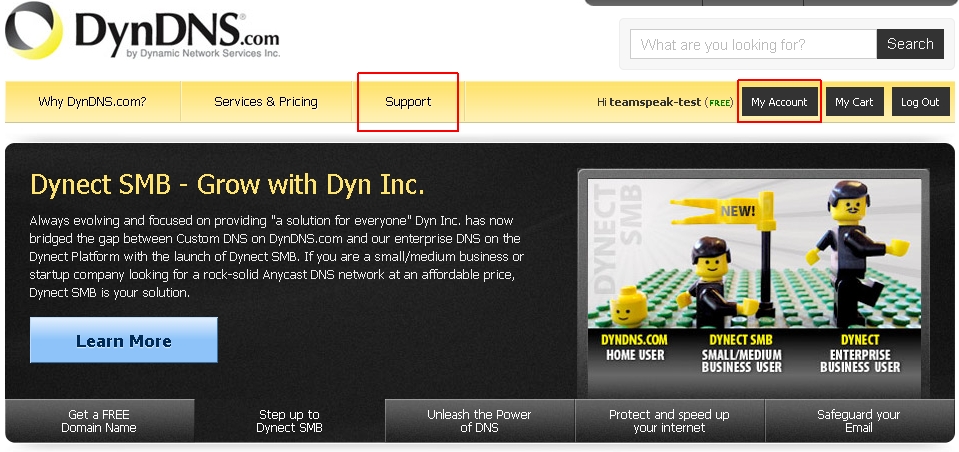 Раздел support на dyndns.com