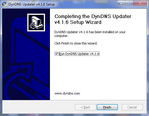 Завершение установки DynDNS Updater